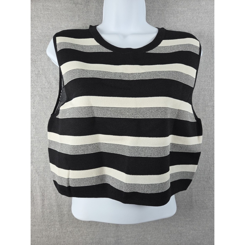 Rachel Roy XL Ribbed Knit Crop Sweater Sleeveless Tank Top Striped Preppy Layer